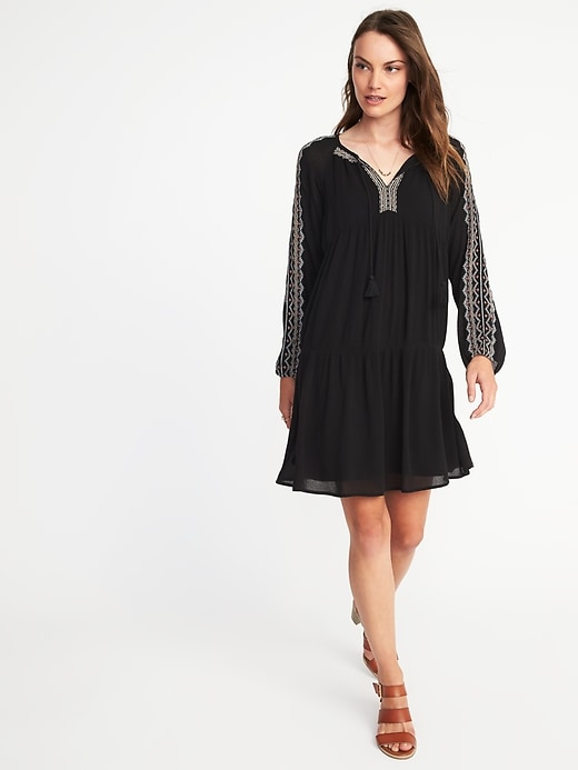 Image number 1 showing, Embroidered Crinkle-Gauze Swing Dress for Women