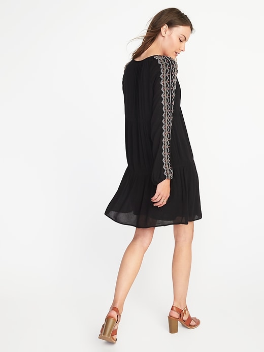 Image number 2 showing, Embroidered Crinkle-Gauze Swing Dress for Women