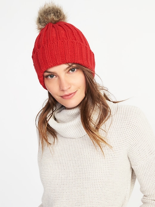 View large product image 1 of 2. Faux-Fur Pom-Pom Beanie for Women