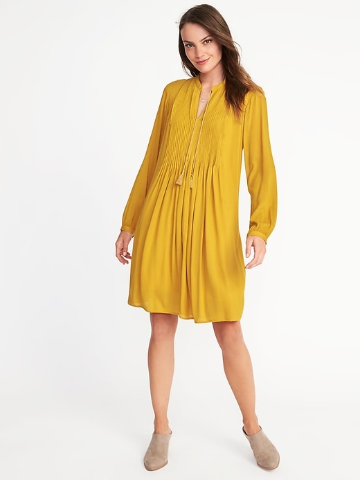 Image number 1 showing, Pintucked Crepe Swing Dress for Women