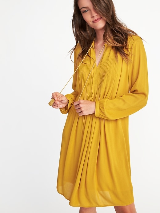 Image number 3 showing, Pintucked Crepe Swing Dress for Women