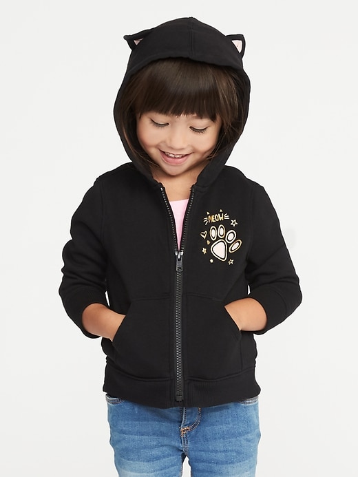 View large product image 1 of 4. Black-Cat Critter Hoodie for Toddler Girls