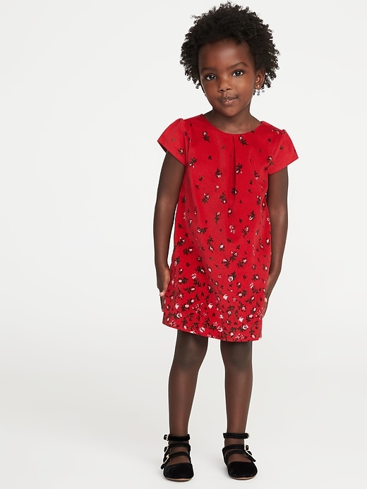View large product image 1 of 3. Floral Bow-Back Velvet Dress for Toddler Girls
