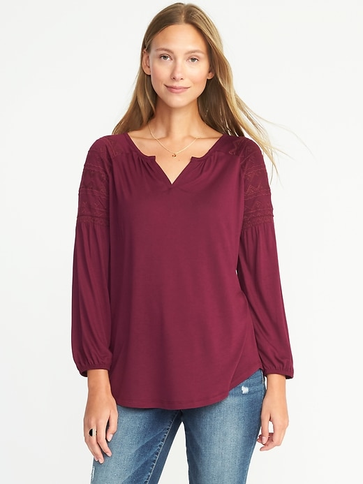 Image number 1 showing, Embroidered-Shoulder Jersey Top for Women