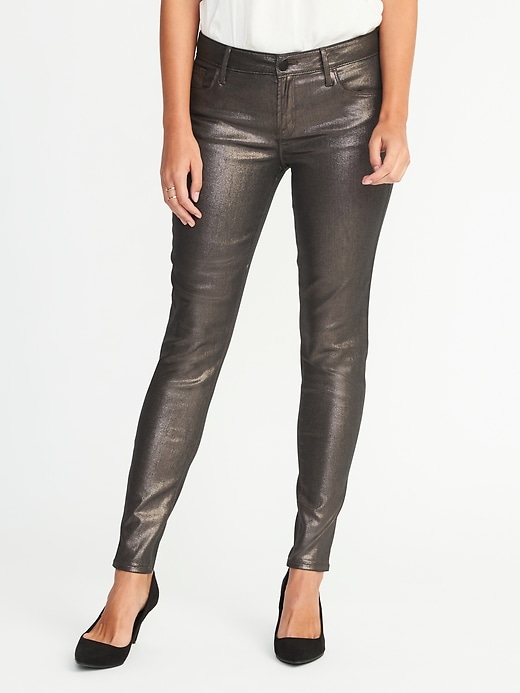 View large product image 1 of 2. Mid-Rise Metallic-Coated Rockstar Jeans for Women