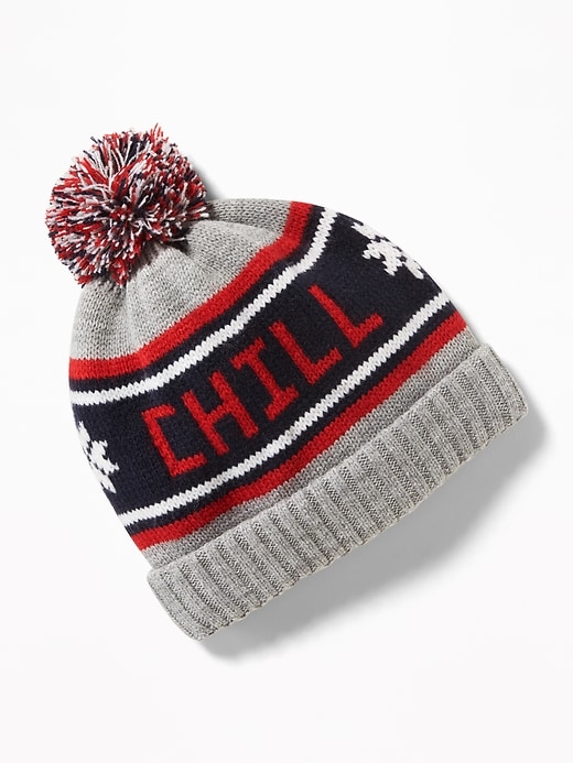 View large product image 1 of 1. Patterned Sweater-Knit Pom-Pom Beanie For Boys