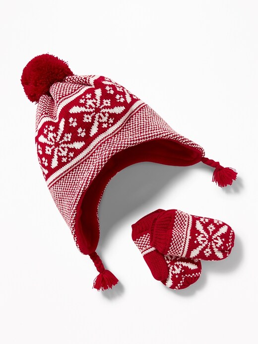 View large product image 1 of 1. Patterned Trapper Hat & Mittens Set for Toddler Boys