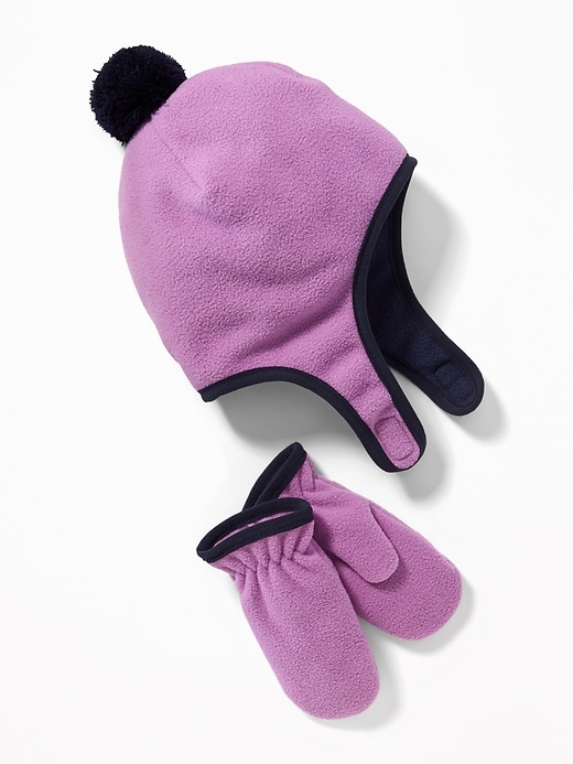 View large product image 1 of 1. Performance Fleece Trapper Hat and Mittens Set for Toddler Girls