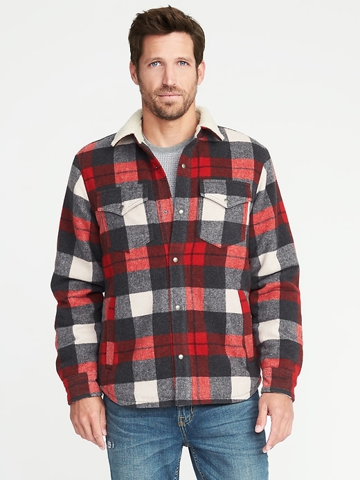 Image number 1 showing, Wool-Blend Sherpa-Lined Shirt Jacket for Men