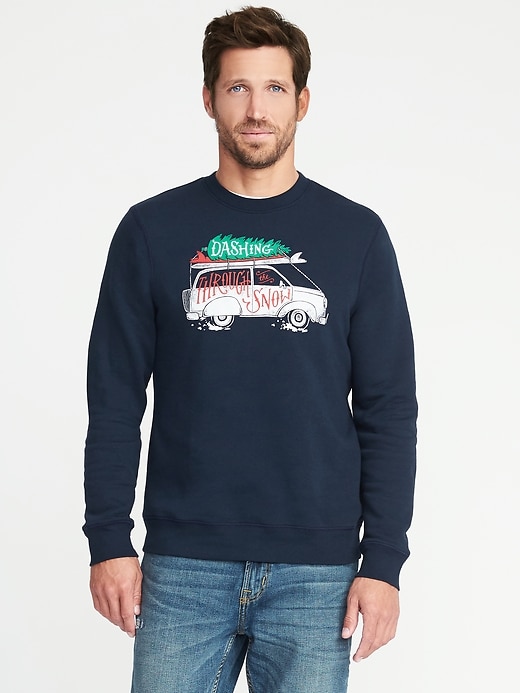 View large product image 1 of 1. Holiday-Graphic Fleece Sweatshirt for Men