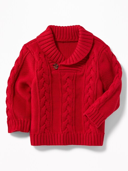View large product image 1 of 2. Shawl-Collar Cable-Knit Sweater for Baby
