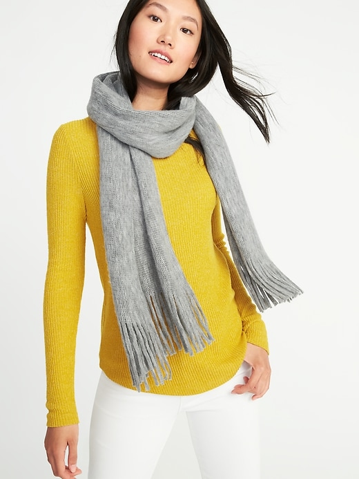 View large product image 1 of 2. Solid Fringe Scarf for Women