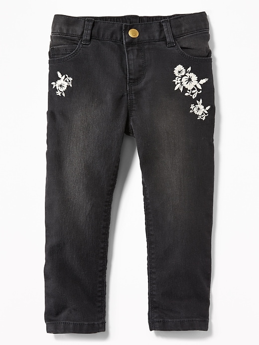 View large product image 1 of 2. Floral-Embroidered Ballerina Black Jeans for Toddler Girls