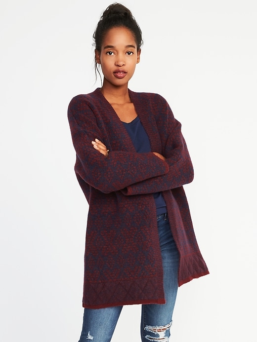 Image number 1 showing, Patterned Open Front Cardi-Coat for Women