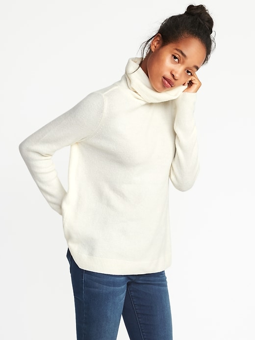 Image number 1 showing, Classic Brushed-Knit Turtleneck Sweater for Women