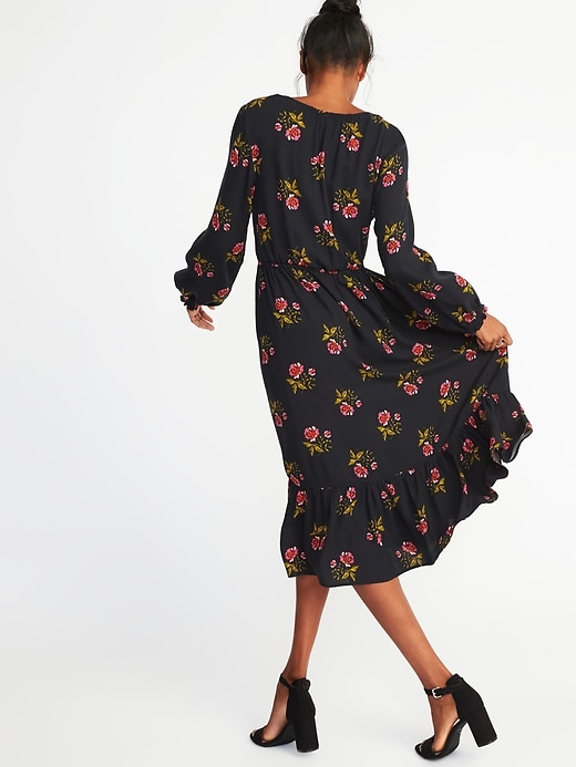 Image number 2 showing, Waist-Defined Floral-Print Crepe Dress for Women