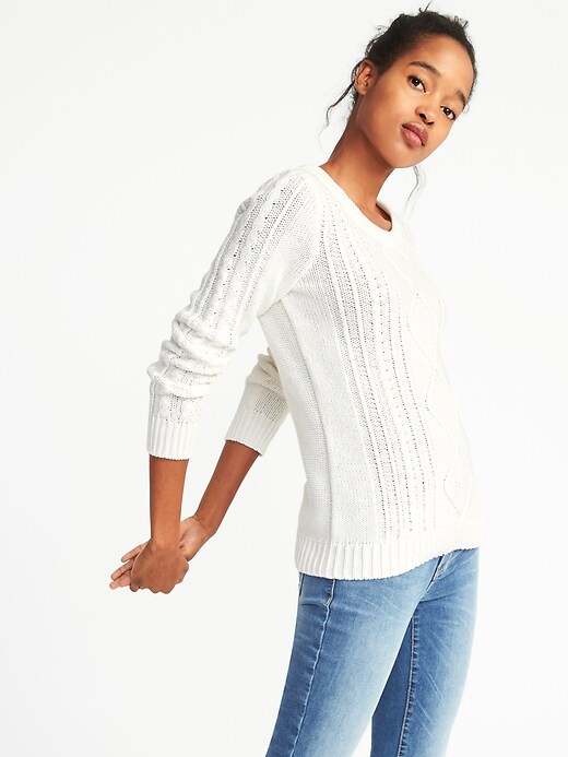 Image number 1 showing, Classic Cable-Knit Sweater for Women