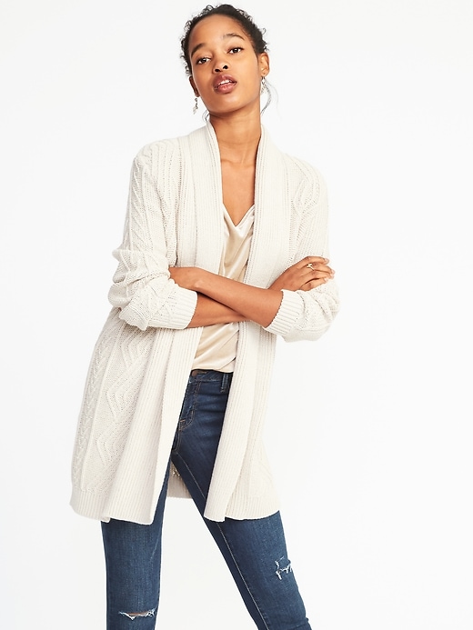 Image number 1 showing, Cable-Knit Open-Front Cardi for Women