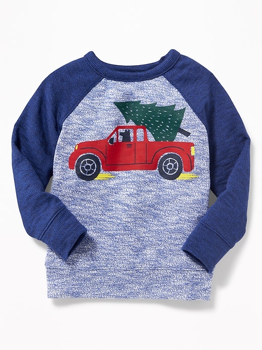 View large product image 1 of 1. Sweater-Knit Graphic Raglan Pullover for Toddler Boys
