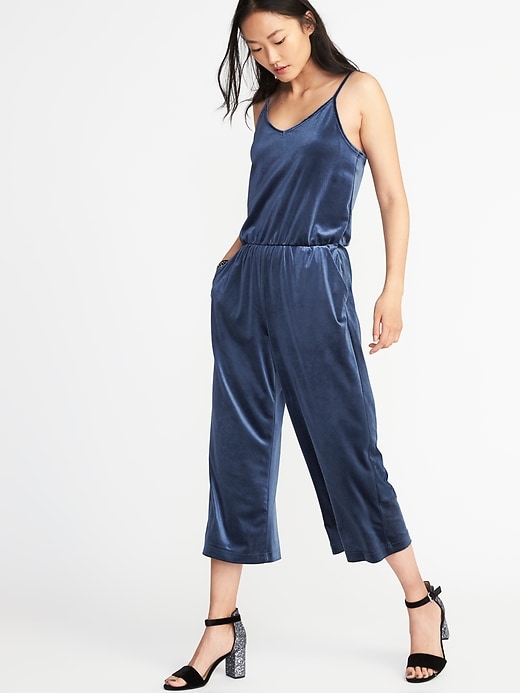 View large product image 1 of 2. Velvet Wide-Leg Jumpsuit for Women