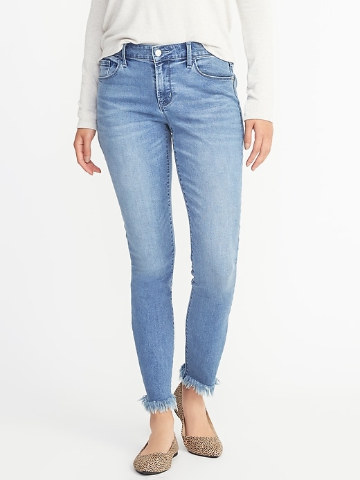 View large product image 1 of 3. Mid-Rise Raw-Edge Rockstar Ankle Jeans for Women