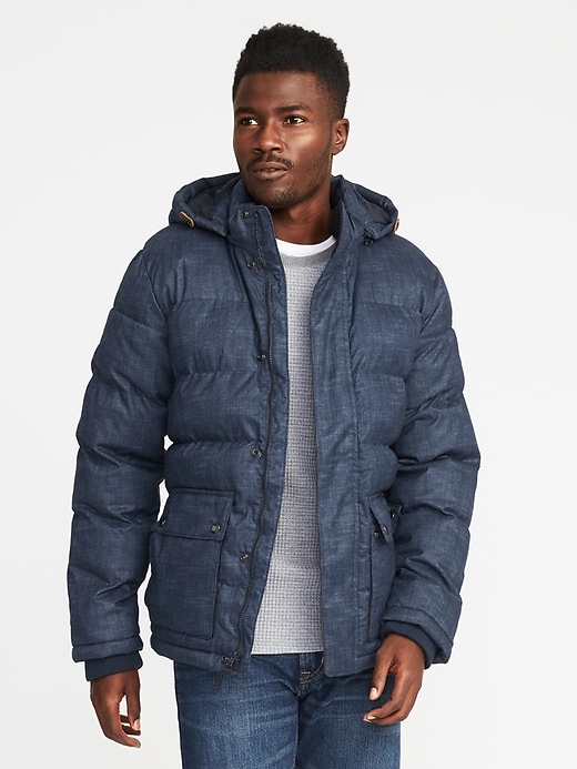 Image number 1 showing, Quilted Chambray Detachable-Hood Anorak for Men