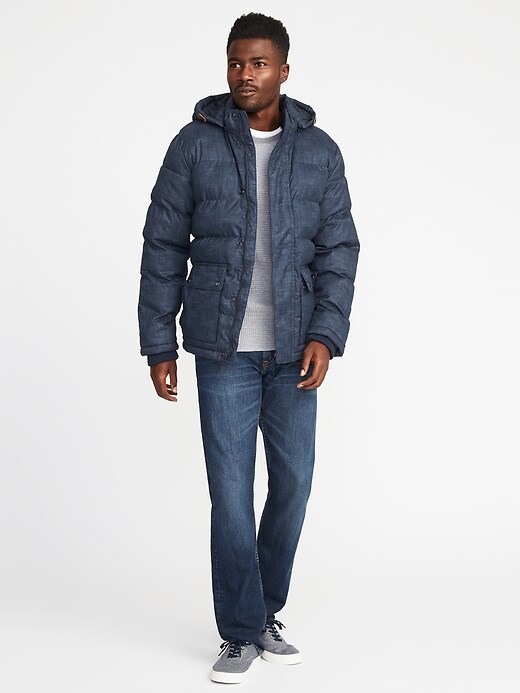 Image number 3 showing, Quilted Chambray Detachable-Hood Anorak for Men