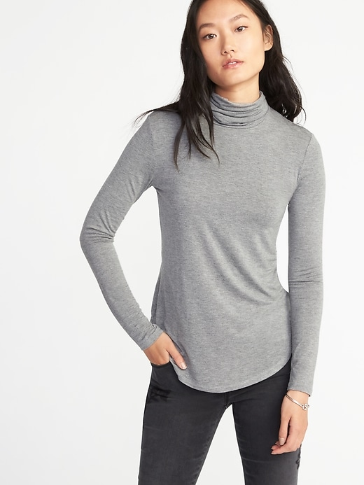 View large product image 1 of 1. Luxe Curved-Hem Turtleneck for Women