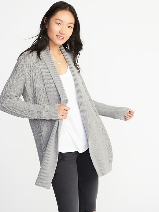 View large product image 1 of 1. Cable-Knit Open-Front Cardi for Women