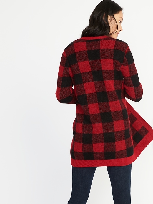 Image number 2 showing, Buffalo-Plaid Open-Front Long-Line Cardi for Women