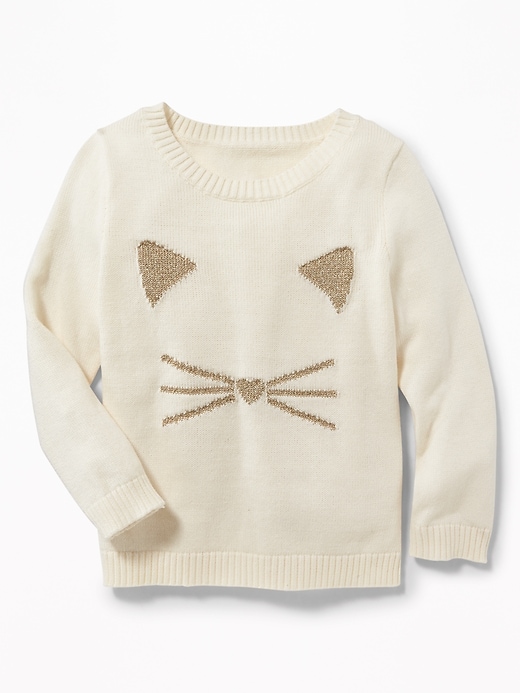 View large product image 1 of 2. Metallic Cat-Face Sweater for Toddler Girls
