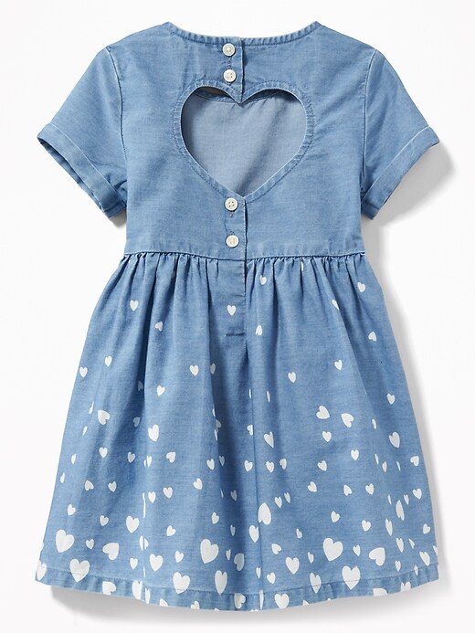 View large product image 2 of 3. Chambray Heart-Print Dress for Toddler Girls