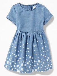 View large product image 3 of 3. Chambray Heart-Print Dress for Toddler Girls