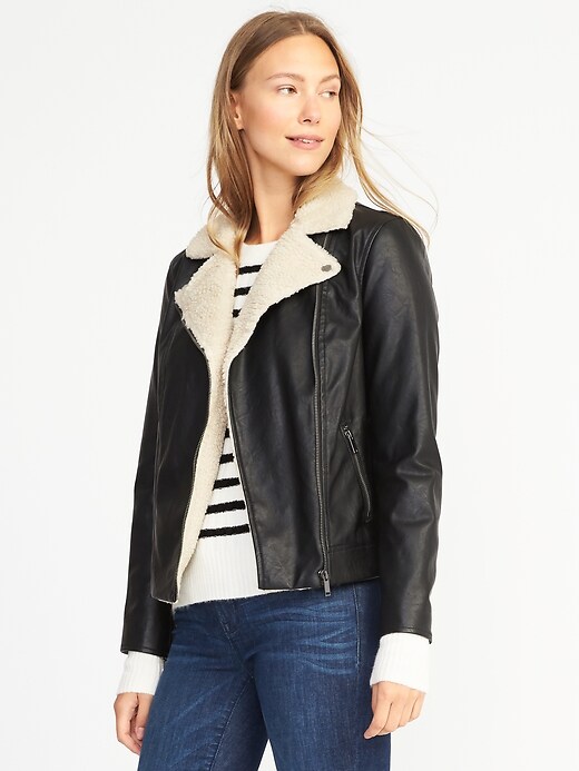 Image number 1 showing, Faux-Leather Moto Jacket for Women