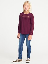 View large product image 3 of 3. Lace-Trim Scoop-Neck Tee for Girls