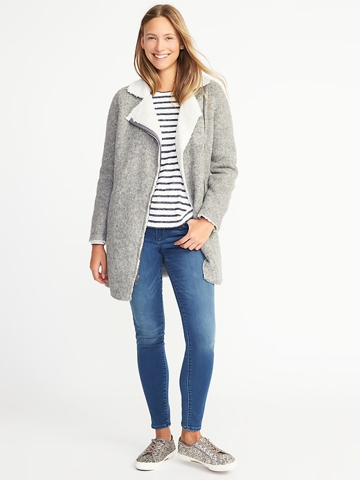 Image number 3 showing, Long Sherpa-Lined Moto Jacket for Women