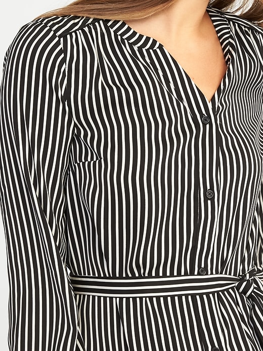 Image number 4 showing, Striped Sateen Tie-Belt Shirt Dress for Women