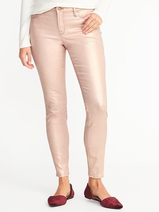 View large product image 1 of 2. Mid-Rise Metallic-Coated Rockstar Jeans for Women
