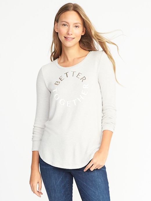 Image number 1 showing, Relaxed Brushed-Knit Graphic Top for Women