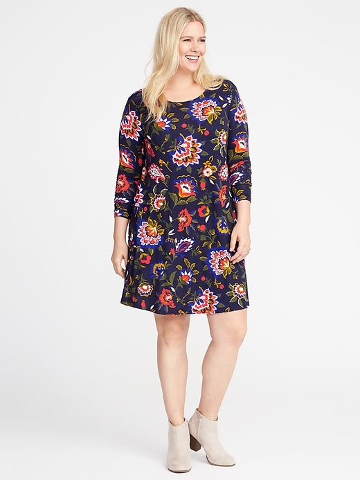View large product image 1 of 1. Plus-Size Jersey-Knit Swing Dress