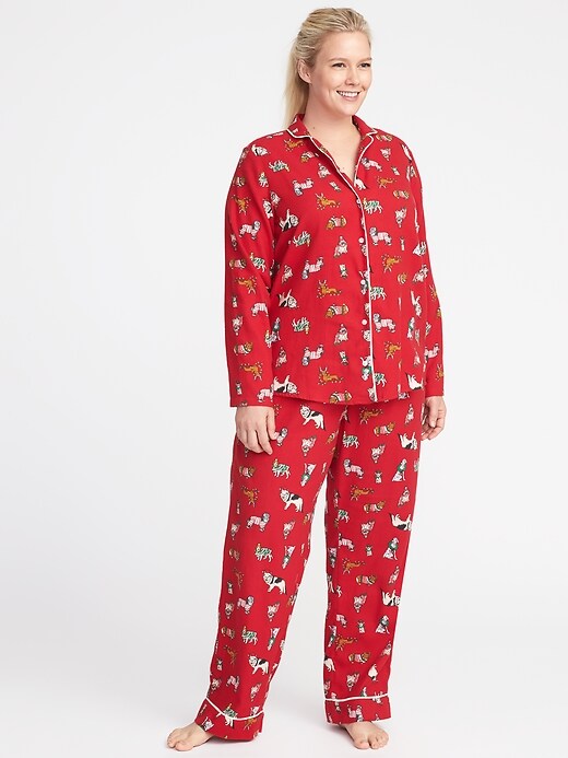 Image number 1 showing, Printed Flannel Plus-Size Pajama Set