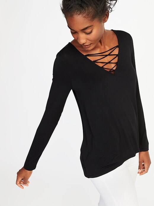 Image number 4 showing, Lace-Up-Yoke Swing Top for Women