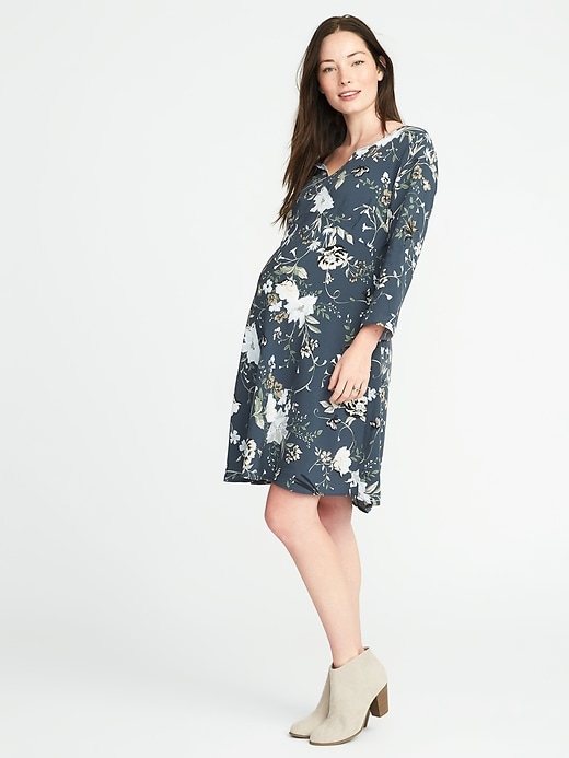 Image number 1 showing, Maternity Floral-Print Swing Dress