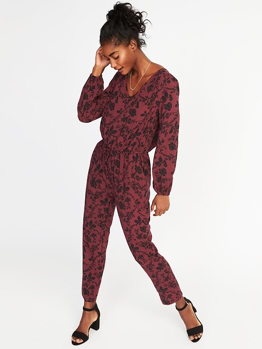 Image number 1 showing, Floral-Printed Tie-Waist Jumpsuit for Women
