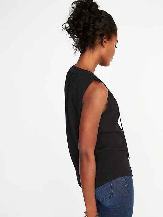 Image number 2 showing, Relaxed Sleeveless Tie-Neck Top for Women