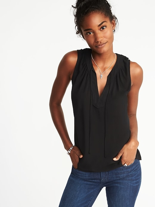 Image number 4 showing, Relaxed Sleeveless Tie-Neck Top for Women
