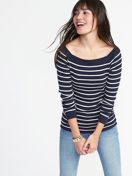 Image number 1 showing, Rib-Knit Off-the-Shoulder Sweater for Women