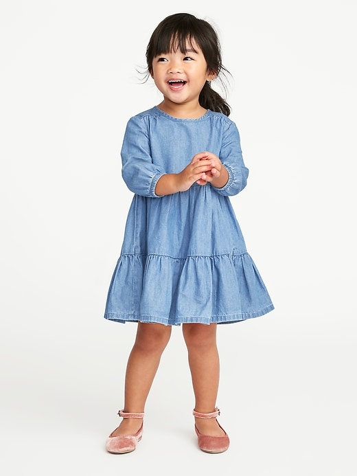 View large product image 1 of 3. Tiered Chambray Dress for Toddler Girls