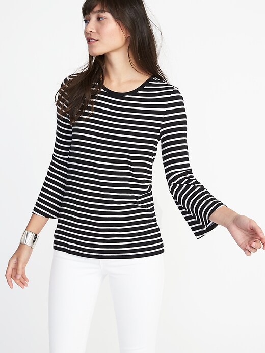View large product image 1 of 1. Rib-Knit Bell-Sleeve Top for Women