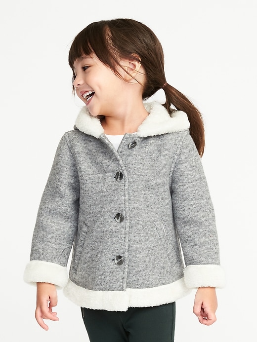 View large product image 1 of 4. Sherpa-Lined Button-Front Coat for Toddler Girls